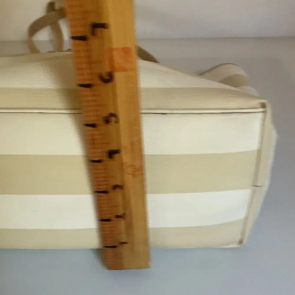 Kate Spade New York Striped Tote Bag Cream Beige Spade Charm Bow Shopper